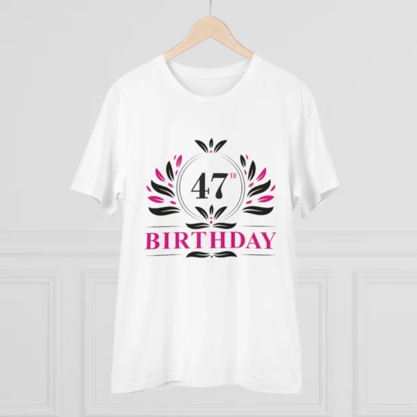 Men's PC Cotton 47th Birthday Printed T Shirt (Color: White, Thread Count: 180GSM) - Image 3