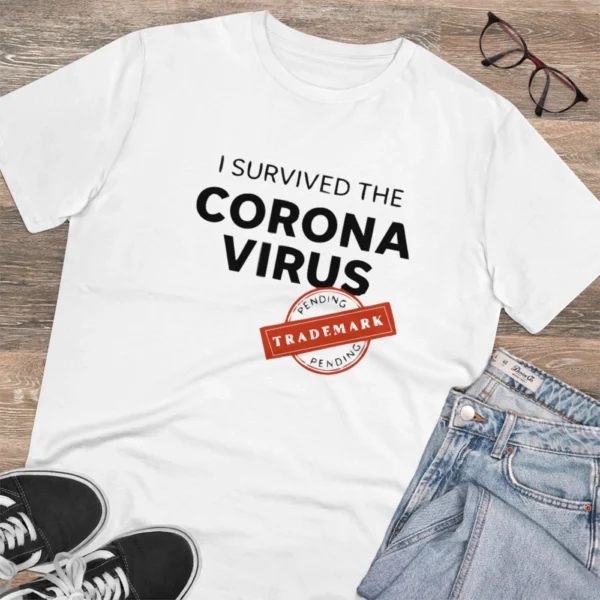 Men's PC Cotton I Survived Corona Virus Printed T Shirt (Color: White, Thread Count: 180GSM) - Image 4