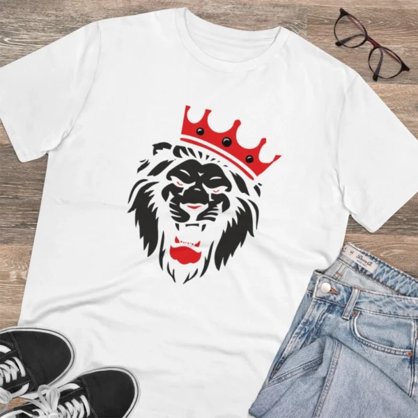 Men's PC Cotton Lion Logo Printed T Shirt (Color: White, Thread Count: 180GSM) - Image 4