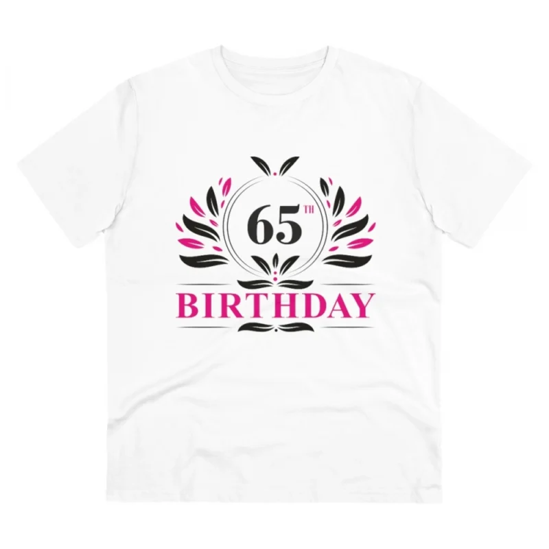 Men's PC Cotton 65th Birthday Printed T Shirt (Color: White, Thread Count: 180GSM)
