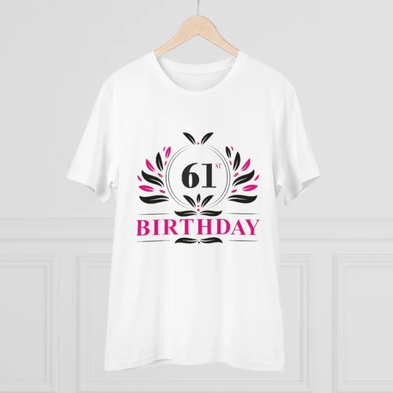 Men's PC Cotton 61st Birthday Printed T Shirt (Color: White, Thread Count: 180GSM) - Image 5