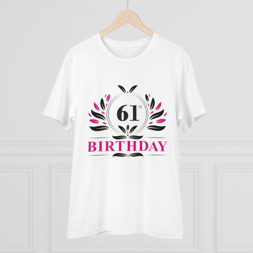 Men's PC Cotton 61st Birthday Printed T Shirt (Color: White, Thread Count: 180GSM) - Image 5