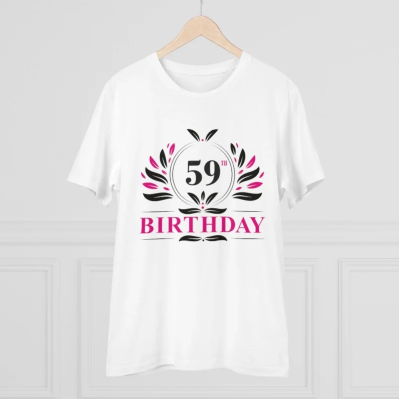 Men's PC Cotton 59th Birthday Printed T Shirt (Color: White, Thread Count: 180GSM) - Image 5