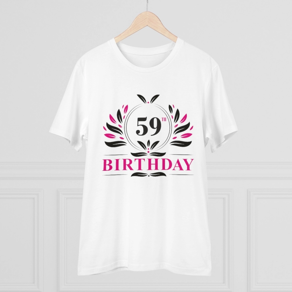 Men's PC Cotton 59th Birthday Printed T Shirt (Color: White, Thread Count: 180GSM) - Image 5