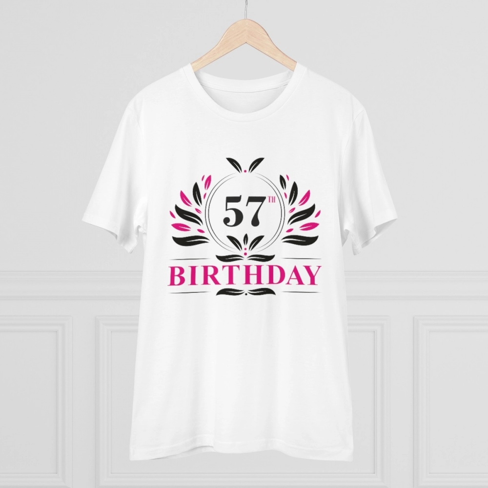 Men's PC Cotton 57th Birthday Printed T Shirt (Color: White, Thread Count: 180GSM) - Image 5