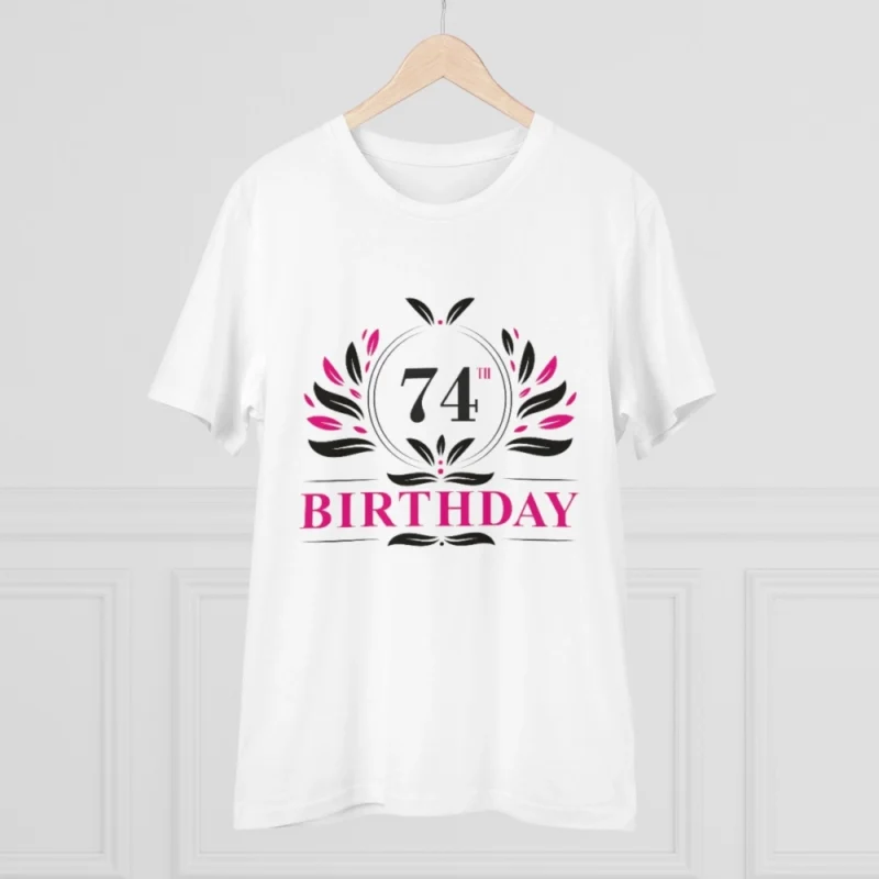 Men's PC Cotton 74th Birthday Printed T Shirt (Color: White, Thread Count: 180GSM) - Image 5