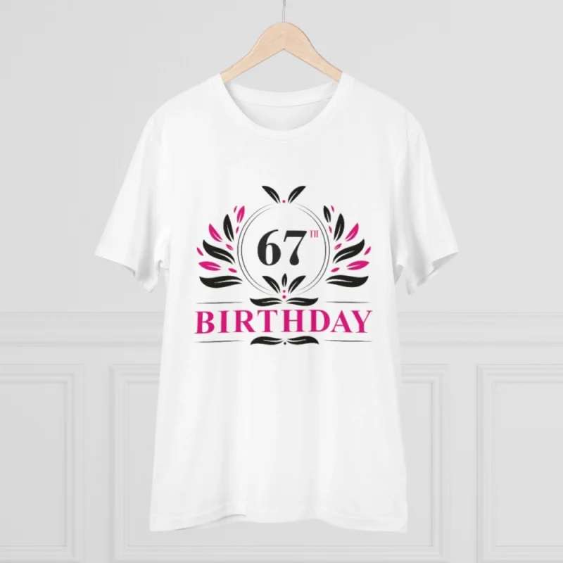 Men's PC Cotton 67th Birthday Printed T Shirt (Color: White, Thread Count: 180GSM) - Image 5