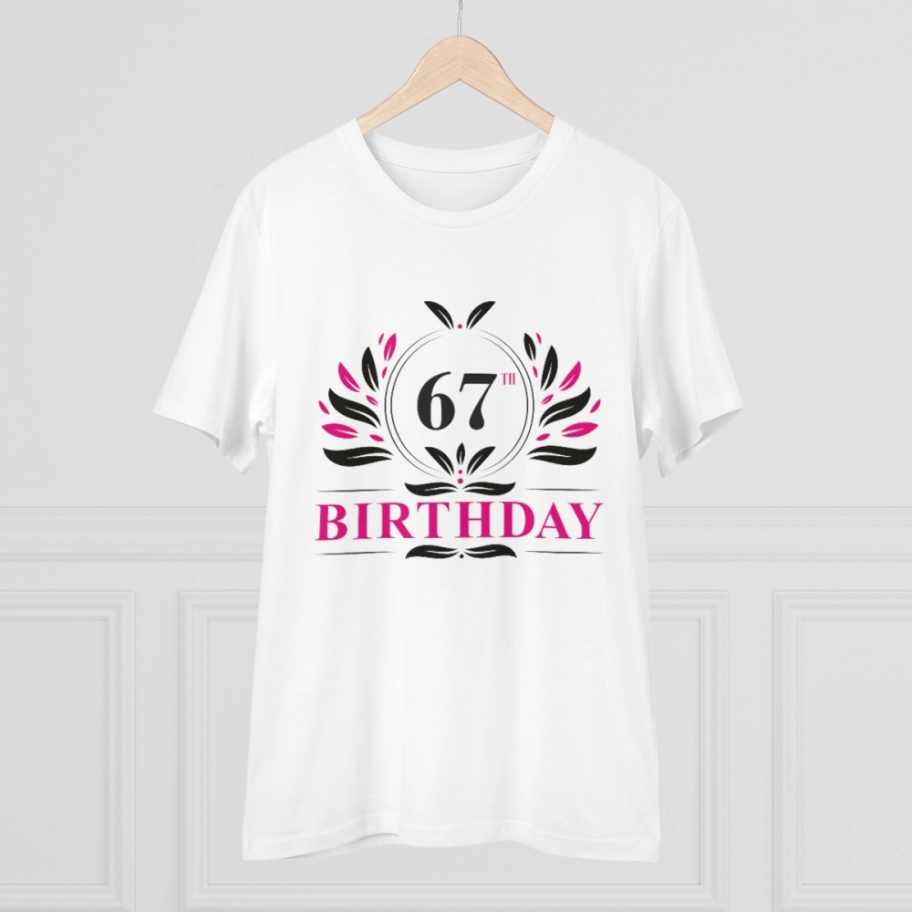 Men's PC Cotton 67th Birthday Printed T Shirt (Color: White, Thread Count: 180GSM) - Image 5
