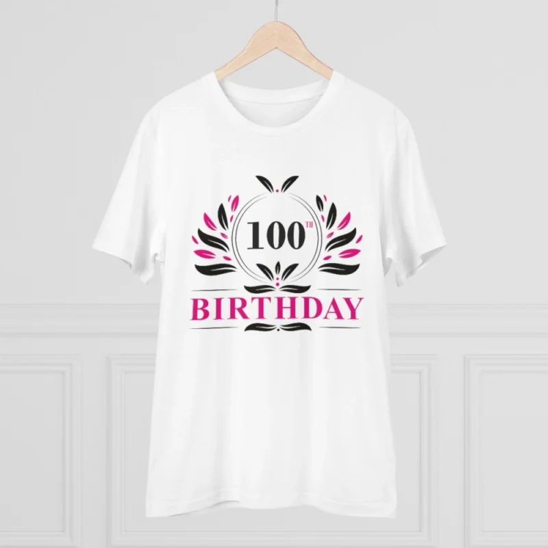 Men's PC Cotton 100th Birthday Printed T Shirt (Color: White, Thread Count: 180GSM) - Image 5