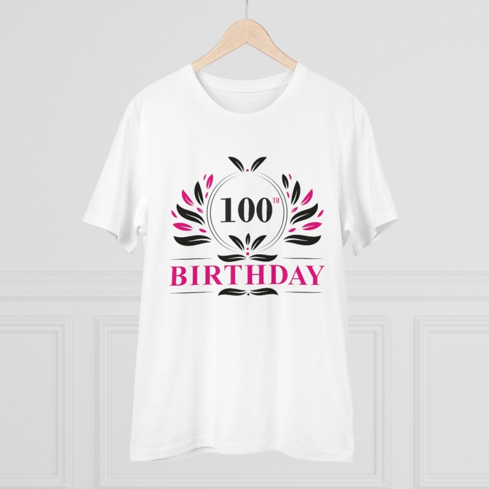 Men's PC Cotton 100th Birthday Printed T Shirt (Color: White, Thread Count: 180GSM) - Image 5