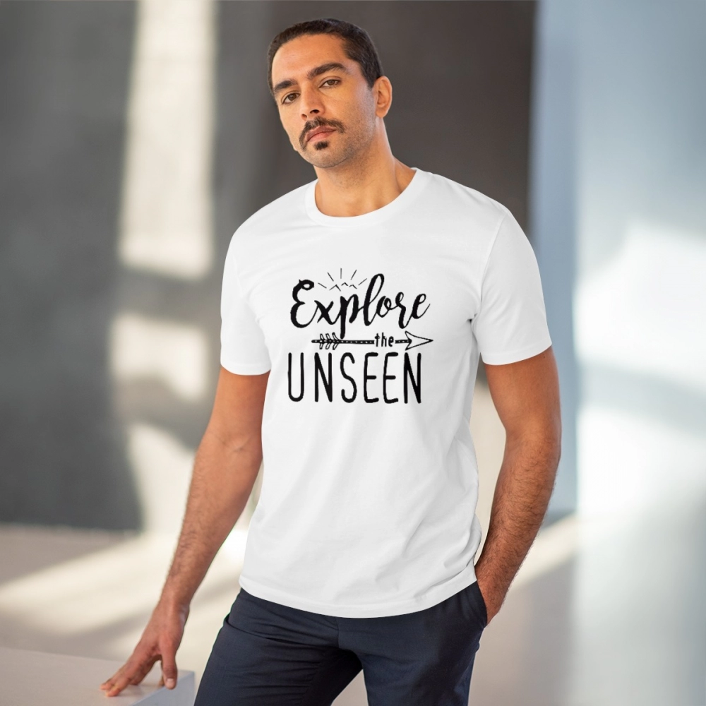 Men's PC Cotton Explore The Unseen Printed T Shirt (Color: White, Thread Count: 180GSM) - Image 2