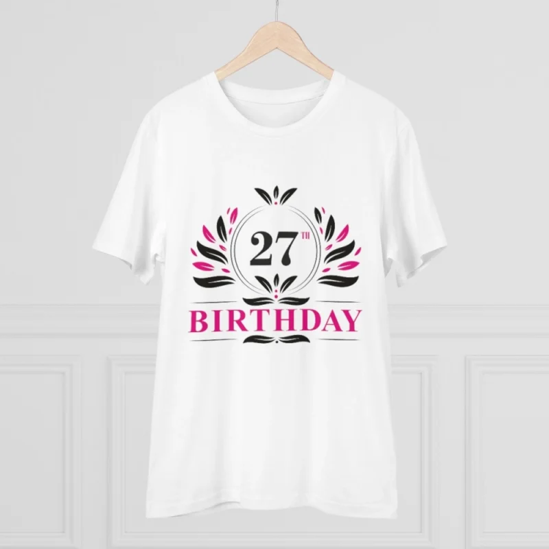 Men's PC Cotton 27th Birthday Printed T Shirt (Color: White, Thread Count: 180GSM) - Image 5