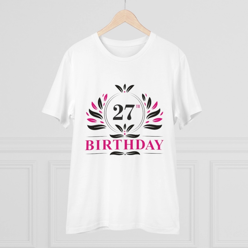 Men's PC Cotton 27th Birthday Printed T Shirt (Color: White, Thread Count: 180GSM) - Image 5