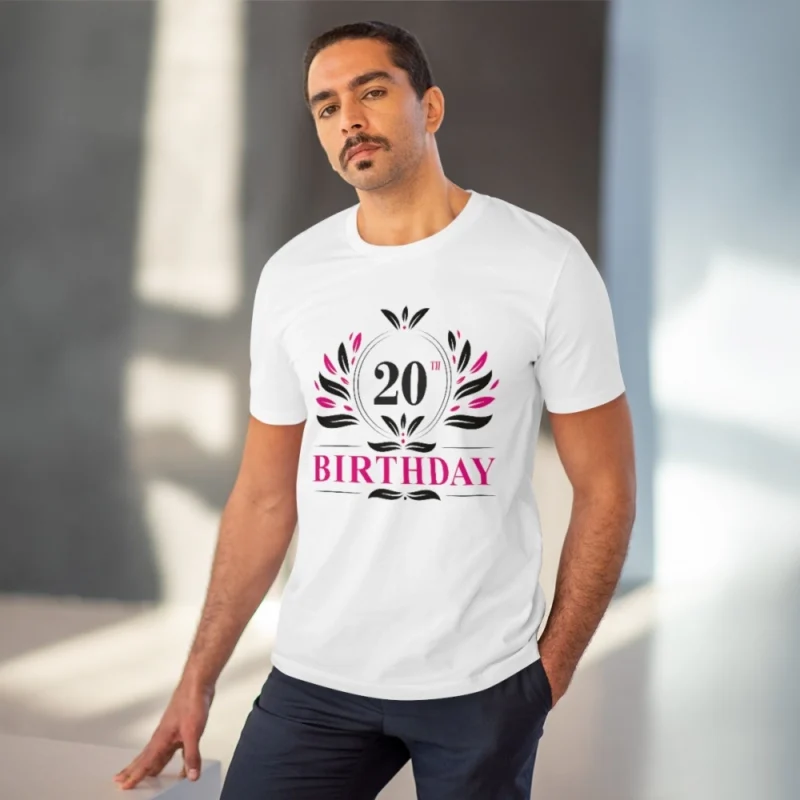 Men's PC Cotton 20th Birthday Printed T Shirt (Color: White, Thread Count: 180GSM) - Image 2