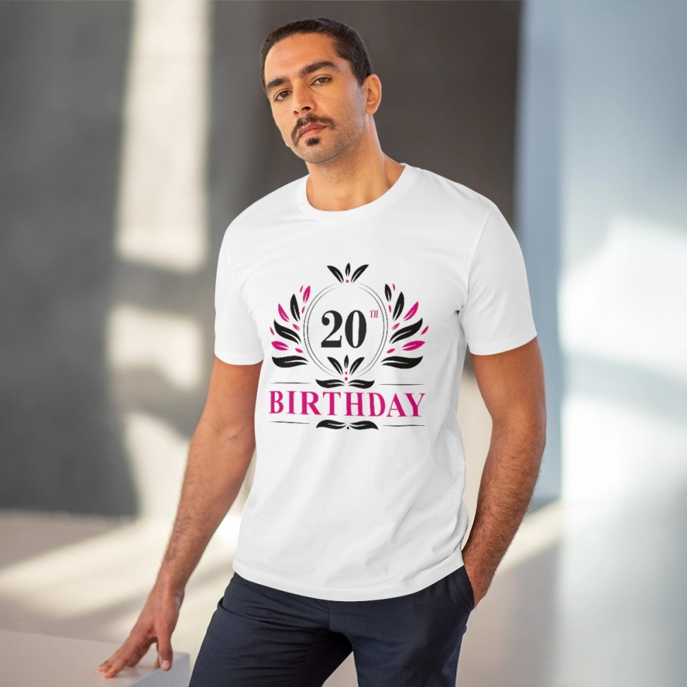 Men's PC Cotton 20th Birthday Printed T Shirt (Color: White, Thread Count: 180GSM) - Image 2