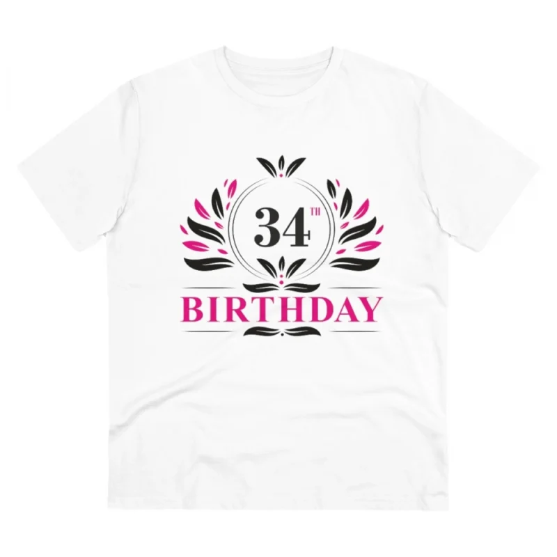 Men's PC Cotton 34th Birthday Printed T Shirt (Color: White, Thread Count: 180GSM)