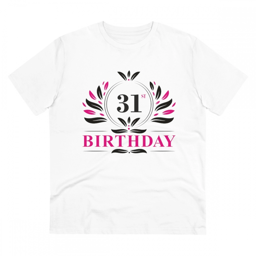 Men's PC Cotton 31st Birthday Printed T Shirt (Color: White, Thread Count: 180GSM)