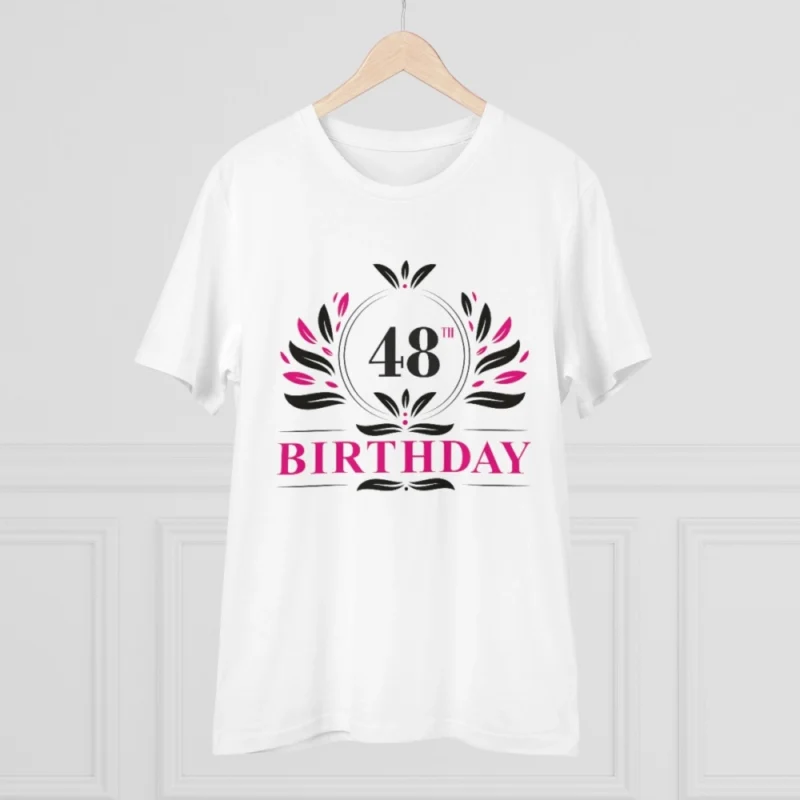 Men's PC Cotton 48th Birthday Printed T Shirt (Color: White, Thread Count: 180GSM) - Image 5