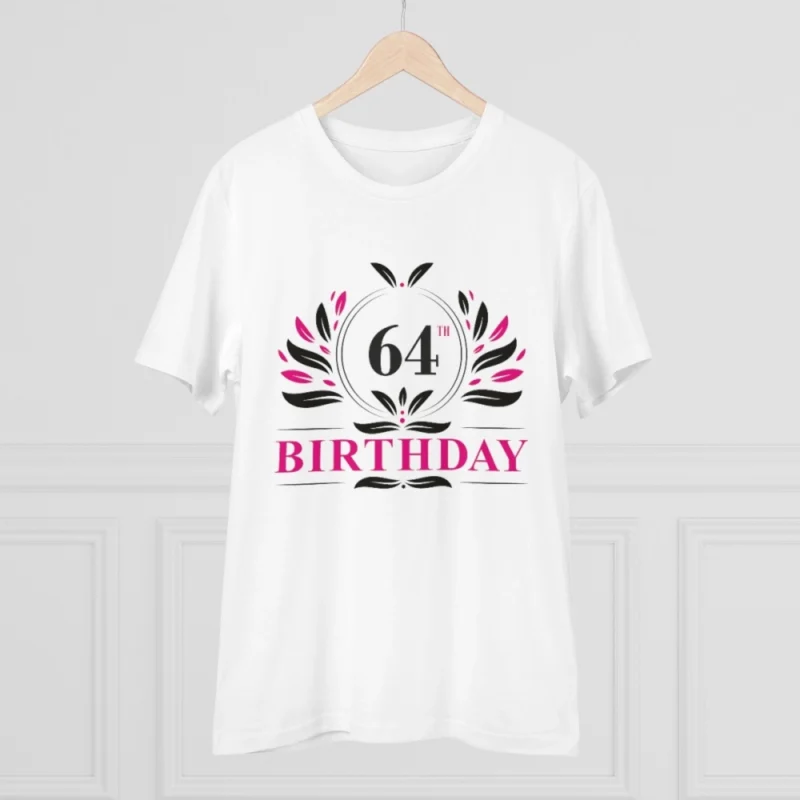 Men's PC Cotton 64th Birthday Printed T Shirt (Color: White, Thread Count: 180GSM) - Image 5