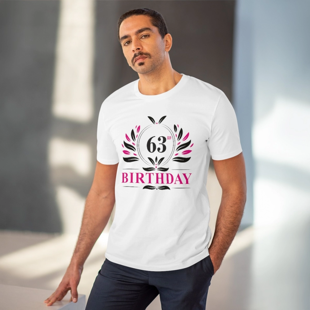 Men's PC Cotton 63rd Birthday Printed T Shirt (Color: White, Thread Count: 180GSM) - Image 2