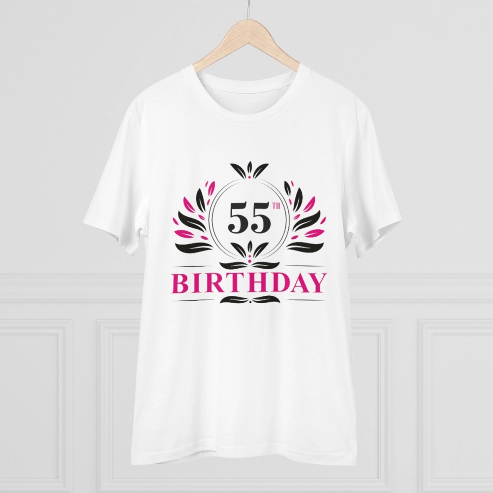 Men's PC Cotton 55th Birthday Printed T Shirt (Color: White, Thread Count: 180GSM) - Image 5