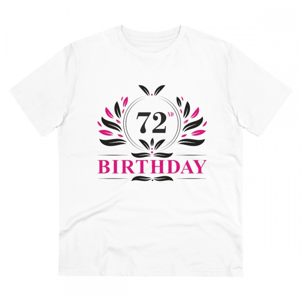 Men's PC Cotton 72nd Birthday Printed T Shirt (Color: White, Thread Count: 180GSM)