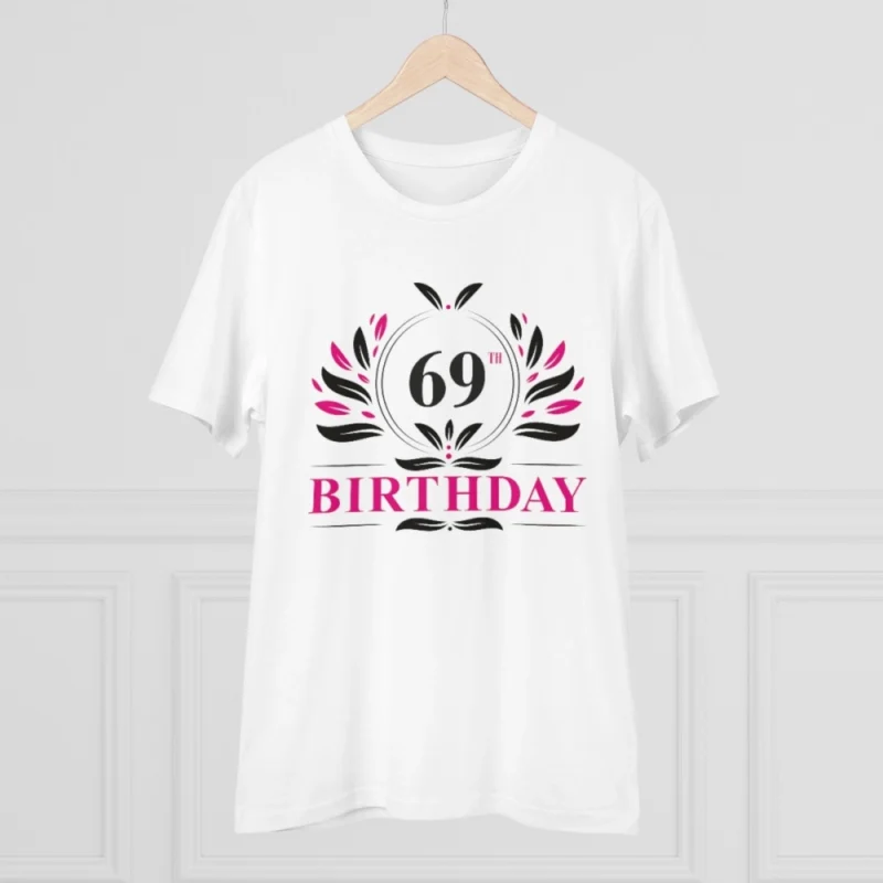 Men's PC Cotton 69th Birthday Printed T Shirt (Color: White, Thread Count: 180GSM) - Image 5