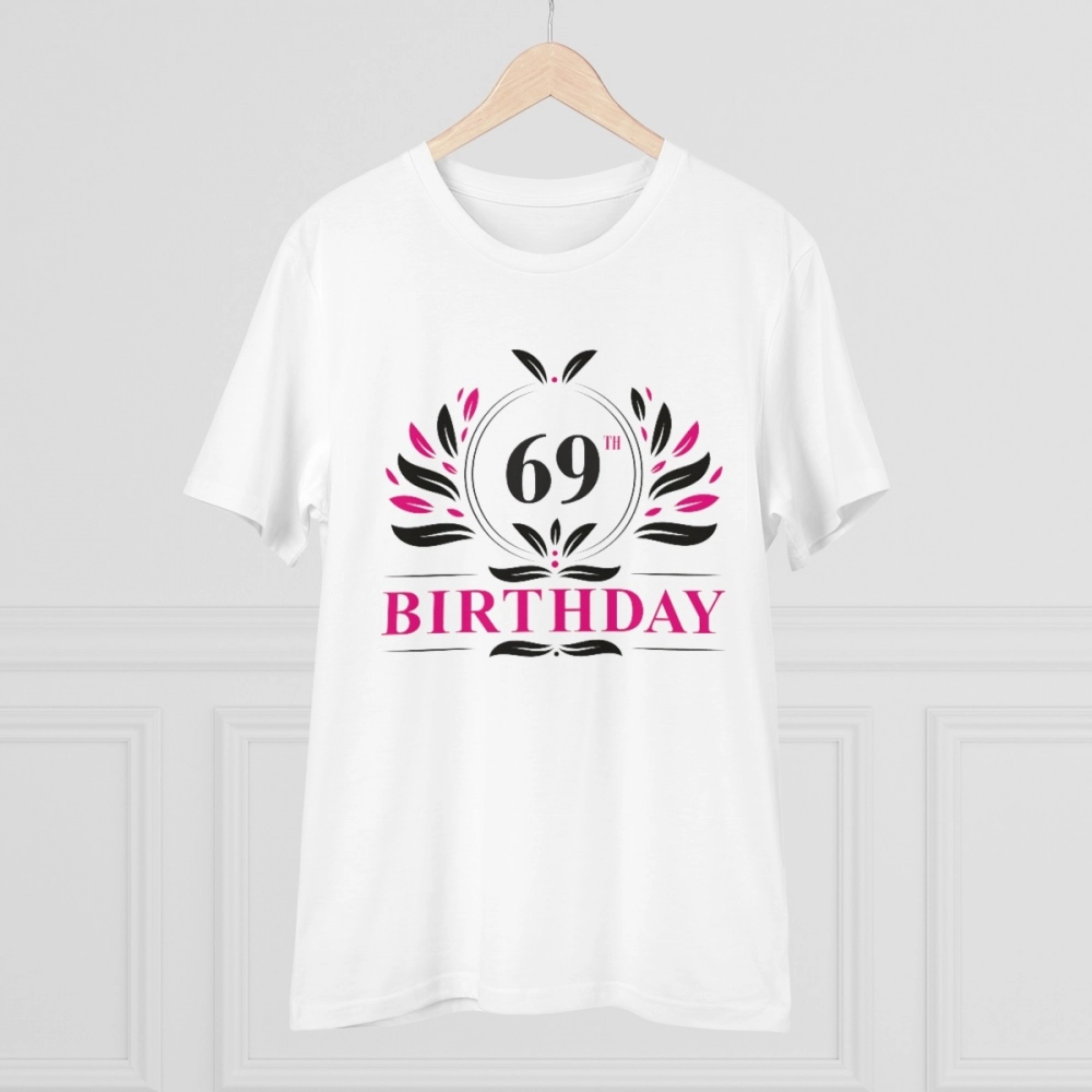 Men's PC Cotton 69th Birthday Printed T Shirt (Color: White, Thread Count: 180GSM) - Image 5
