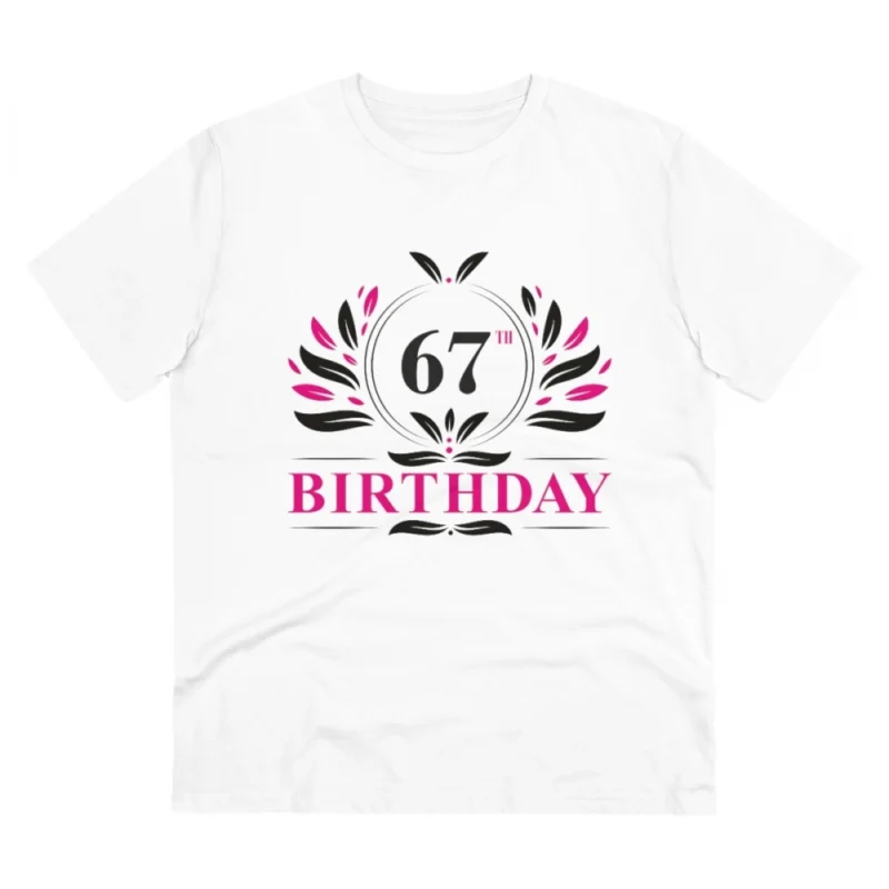 Men's PC Cotton 67th Birthday Printed T Shirt (Color: White, Thread Count: 180GSM)