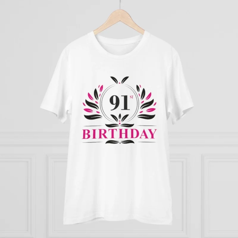 Men's PC Cotton 91st Birthday Printed T Shirt (Color: White, Thread Count: 180GSM) - Image 5