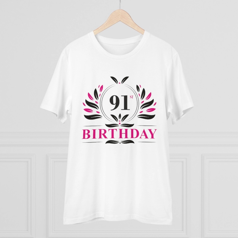 Men's PC Cotton 91st Birthday Printed T Shirt (Color: White, Thread Count: 180GSM) - Image 5