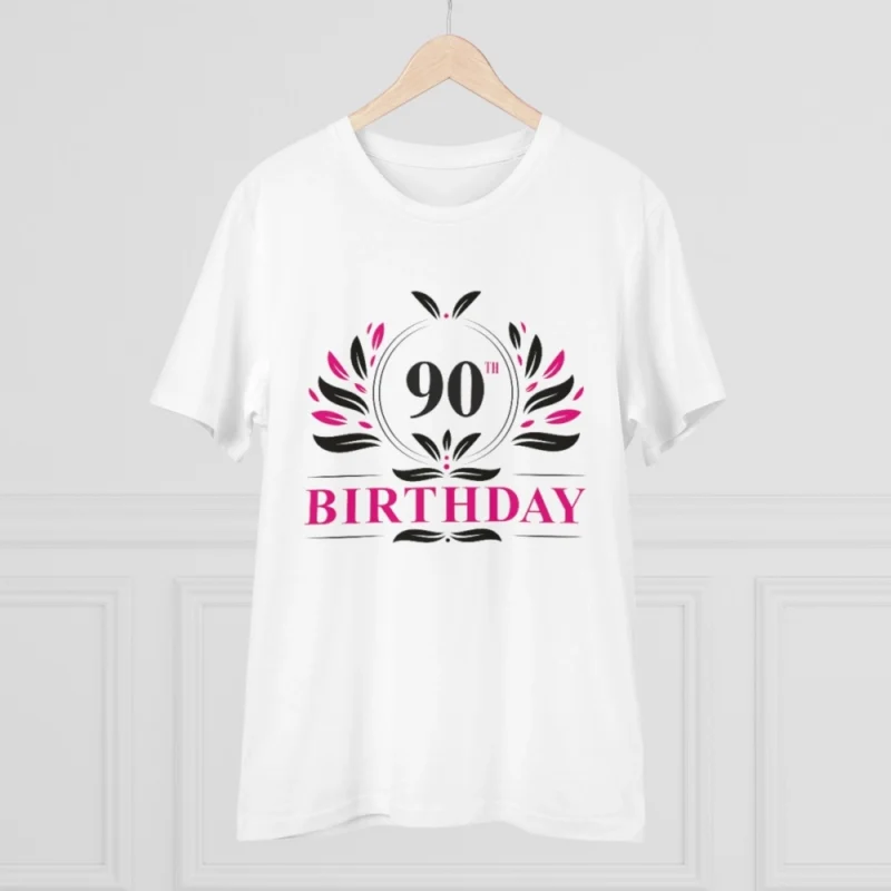 Men's PC Cotton 90th Birthday Printed T Shirt (Color: White, Thread Count: 180GSM) - Image 5