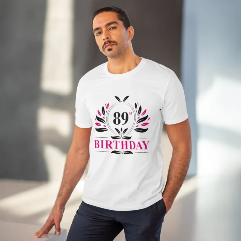 Men's PC Cotton 89th Birthday Printed T Shirt (Color: White, Thread Count: 180GSM) - Image 2