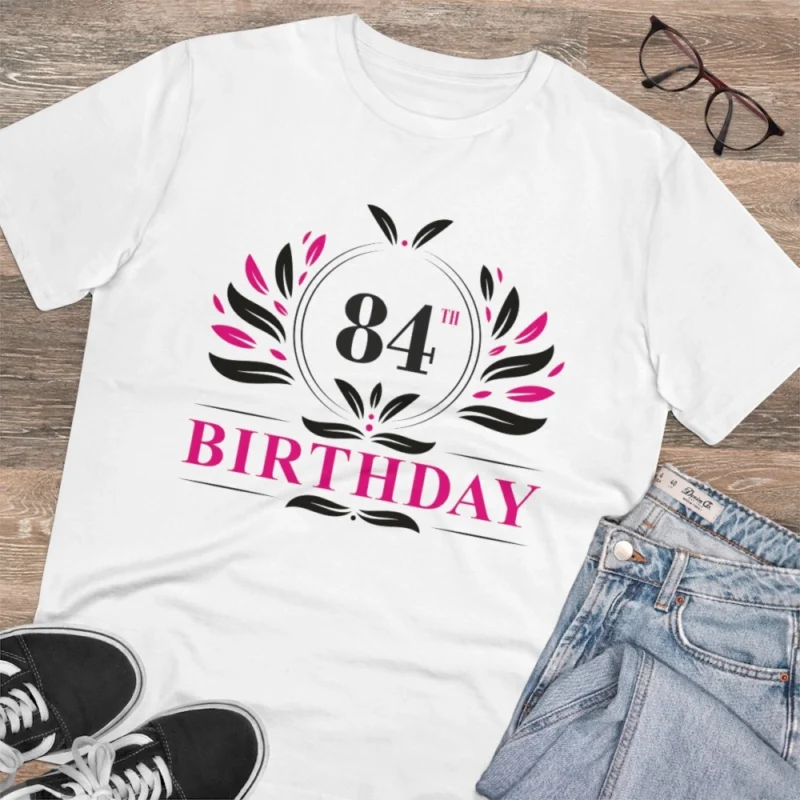 Men's PC Cotton 84th Birthday Printed T Shirt (Color: White, Thread Count: 180GSM) - Image 4