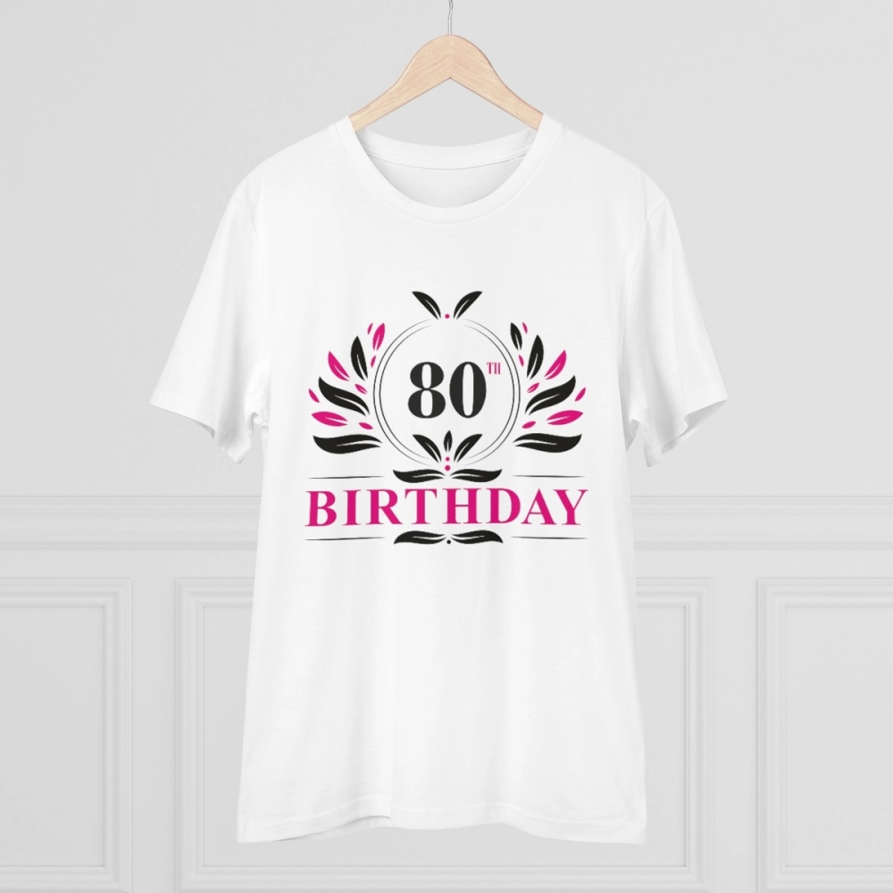 Men's PC Cotton 80th Birthday Printed T Shirt (Color: White, Thread Count: 180GSM) - Image 5