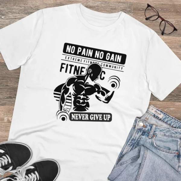 Men's PC Cotton Gym No Pain No Gain Never Give Up Printed T Shirt (Color: White, Thread Count: 180GSM) - Image 4