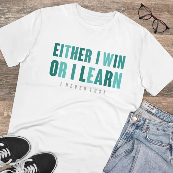 Men's PC Cotton Either I Win Or I Learn Printed T Shirt (Color: White, Thread Count: 180GSM) - Image 4