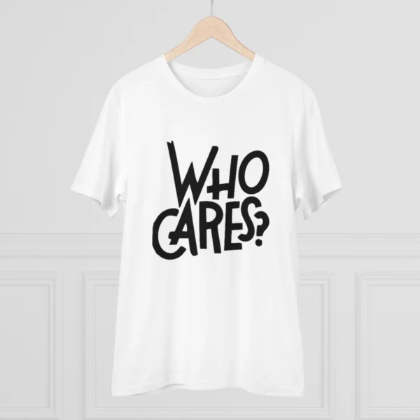 Men's PC Cotton Who Cares Printed T Shirt (Color: White, Thread Count: 180GSM) - Image 3