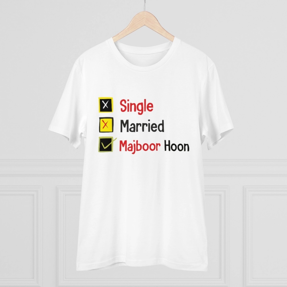 Men's PC Cotton Single Married Majbur Printed T Shirt (Color: White, Thread Count: 180GSM) - Image 3