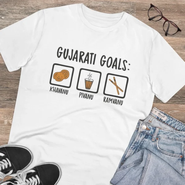 Men's PC Cotton Gujarati Goals Printed T Shirt (Color: White, Thread Count: 180GSM) - Image 4