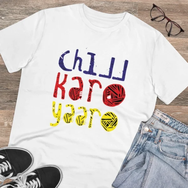 Men's PC Cotton Chil Karo Yaar Printed T Shirt (Color: White, Thread Count: 180GSM) - Image 4
