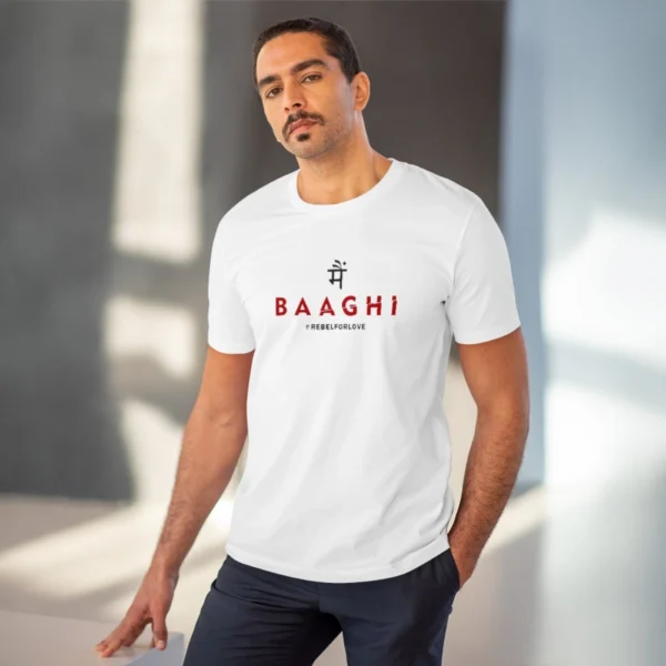 Men's PC Cotton Me Bhaghi Printed T Shirt (Color: White, Thread Count: 180GSM) - Image 6