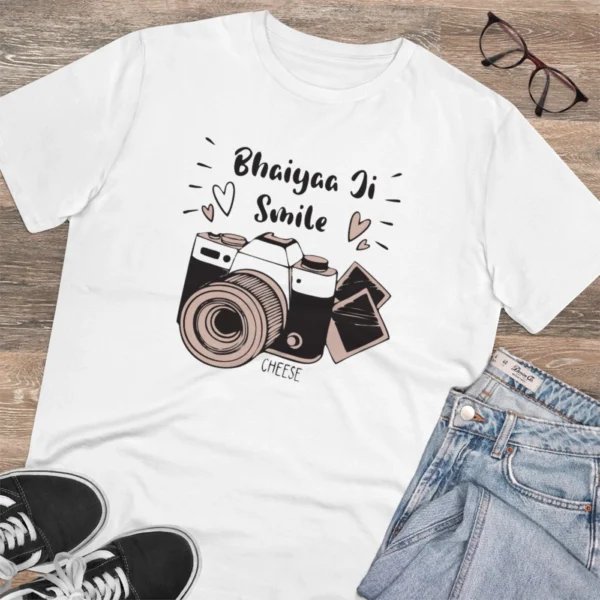 Men's PC Cotton Bhaiya Ji Smile Printed T Shirt (Color: White, Thread Count: 180GSM) - Image 4