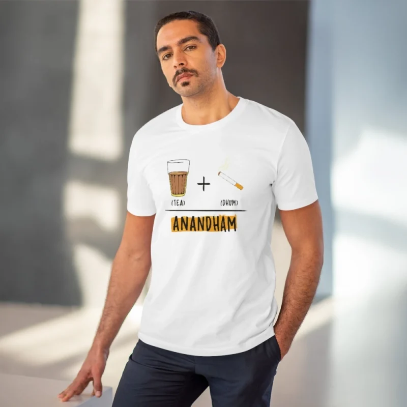 Men's PC Cotton Telugu Desing Printed T Shirt (Color: White, Thread Count: 180GSM) - Image 2