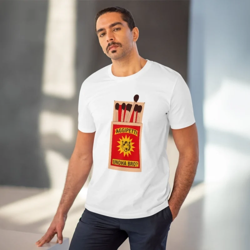 Men's PC Cotton Telugu Desing Printed T Shirt (Color: White, Thread Count: 180GSM) - Image 2