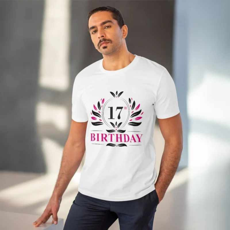 Men's PC Cotton 17th Birthday Printed T Shirt (Color: White, Thread Count: 180GSM) - Image 6