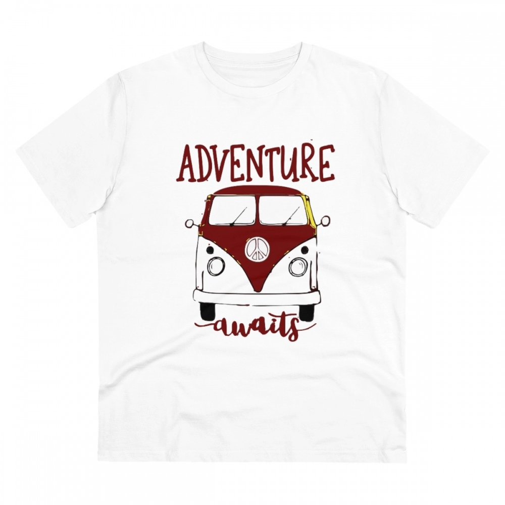 Men's PC Cotton Explore The Unseen Printed T Shirt (Color: White, Thread Count: 180GSM)