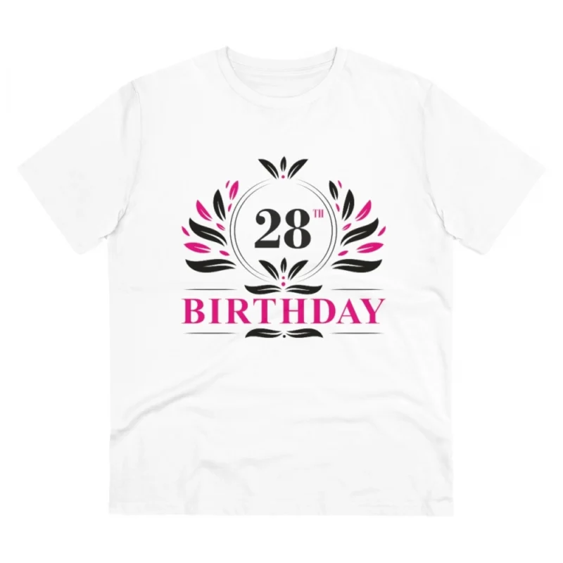 Men's PC Cotton 28th Birthday Printed T Shirt (Color: White, Thread Count: 180GSM)