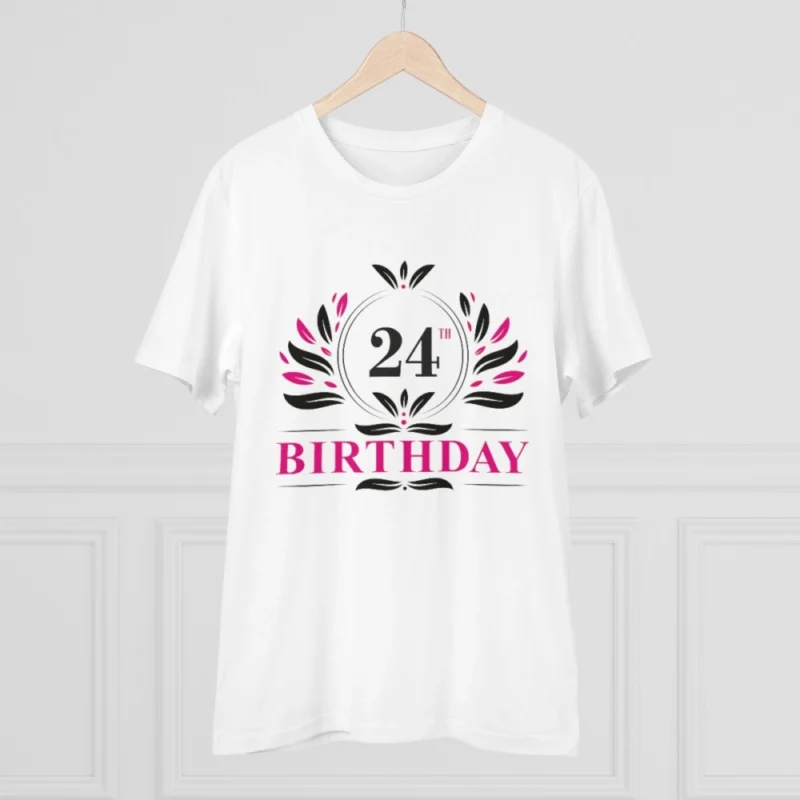 Men's PC Cotton 24th Birthday Printed T Shirt (Color: White, Thread Count: 180GSM) - Image 5