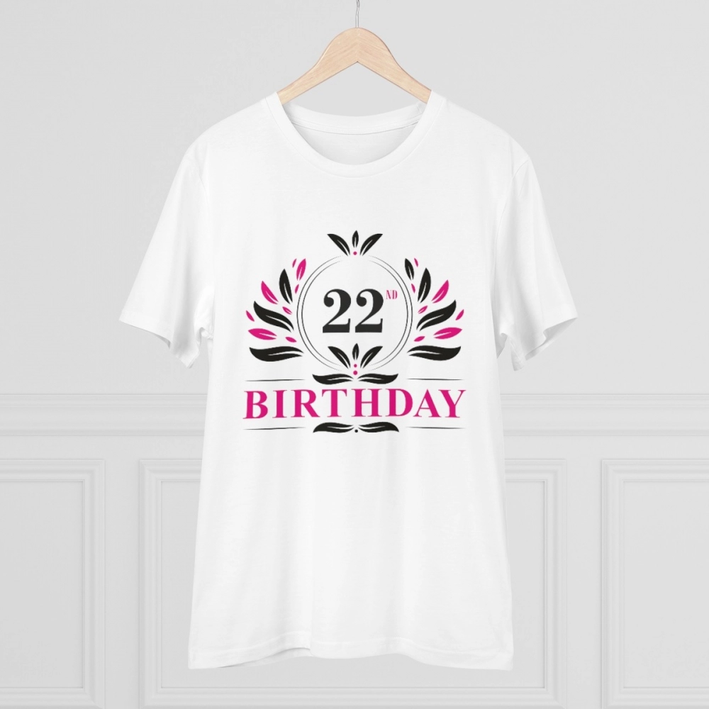 Men's PC Cotton 22nd Birthday Printed T Shirt (Color: White, Thread Count: 180GSM) - Image 5